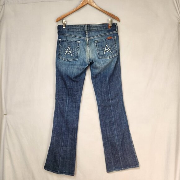 7 For All Mankind Denim Jeans Women's 29 A Pocket Flare Bootcut Distressed Pants - Picture 2 of 10